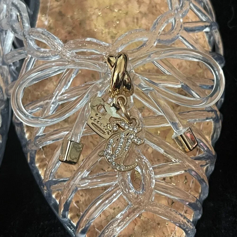 Juicy Couture Clear Jelly Flats Bow Charm Cork Size 7 NWT - Picture 3 of 7